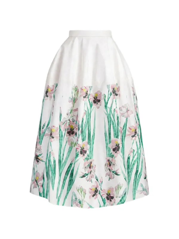 Erdem Floral-print Cotton Midi Skirt in White