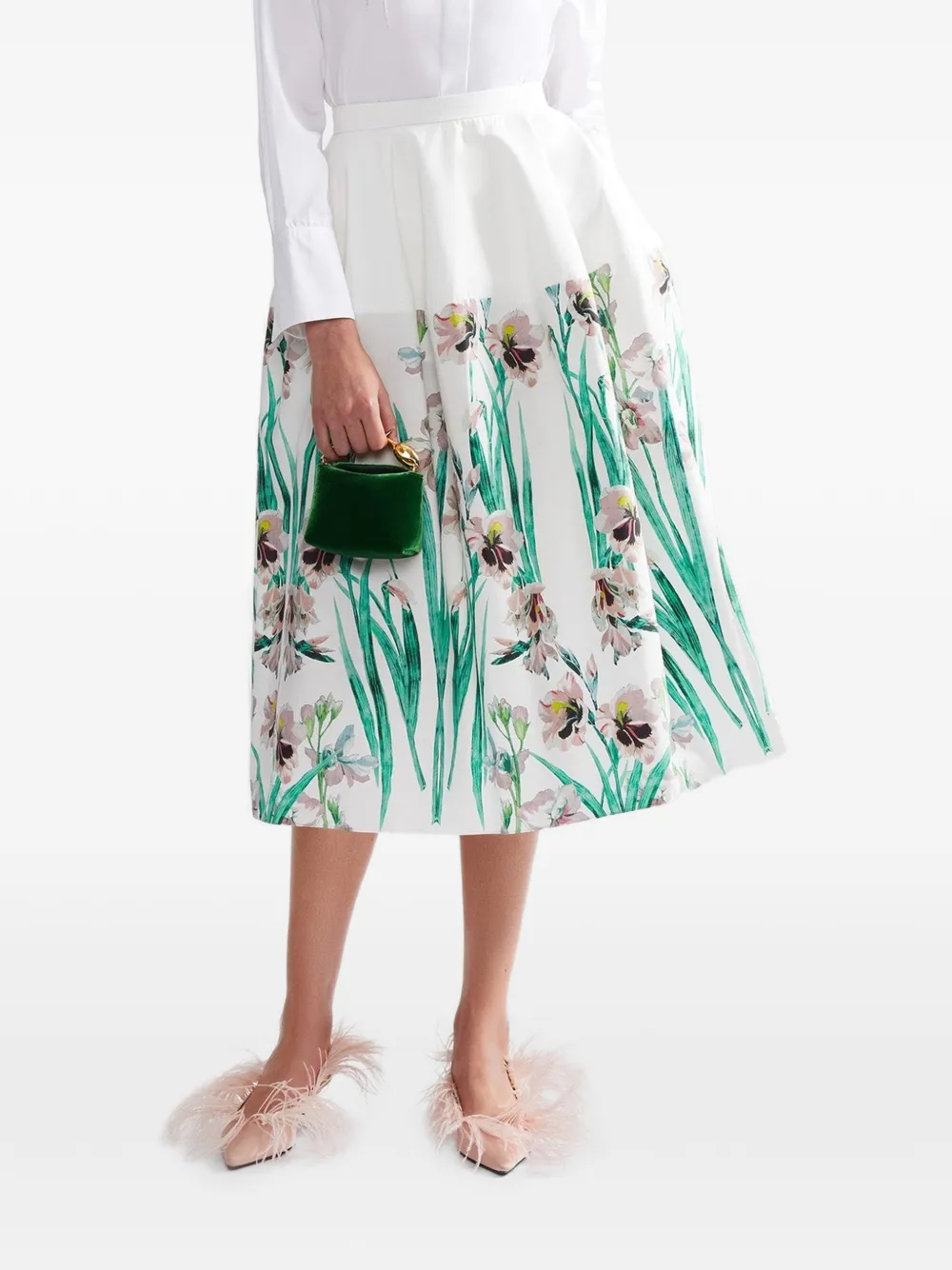 ERDEM floral-print cotton midi skirt Wit