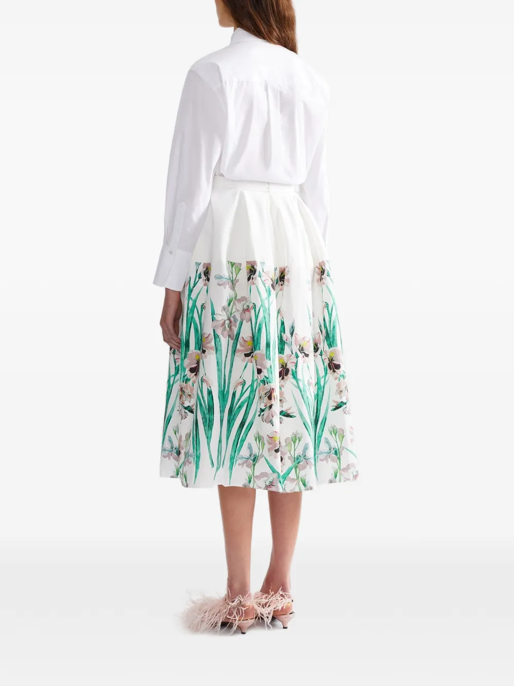 ERDEM floral-print cotton midi skirt Wit