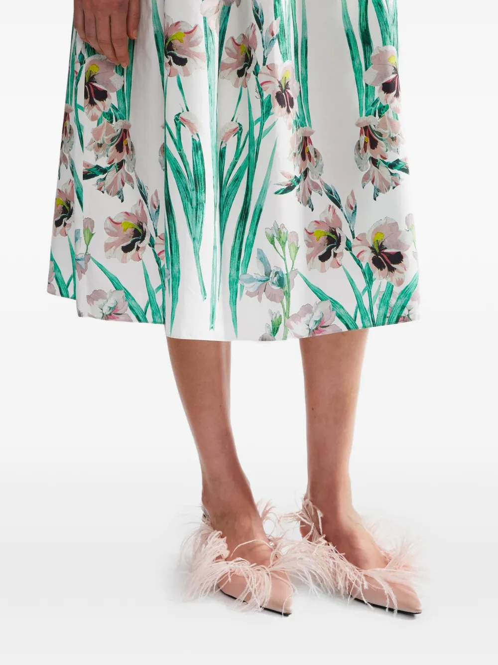 ERDEM floral-print cotton midi skirt Wit