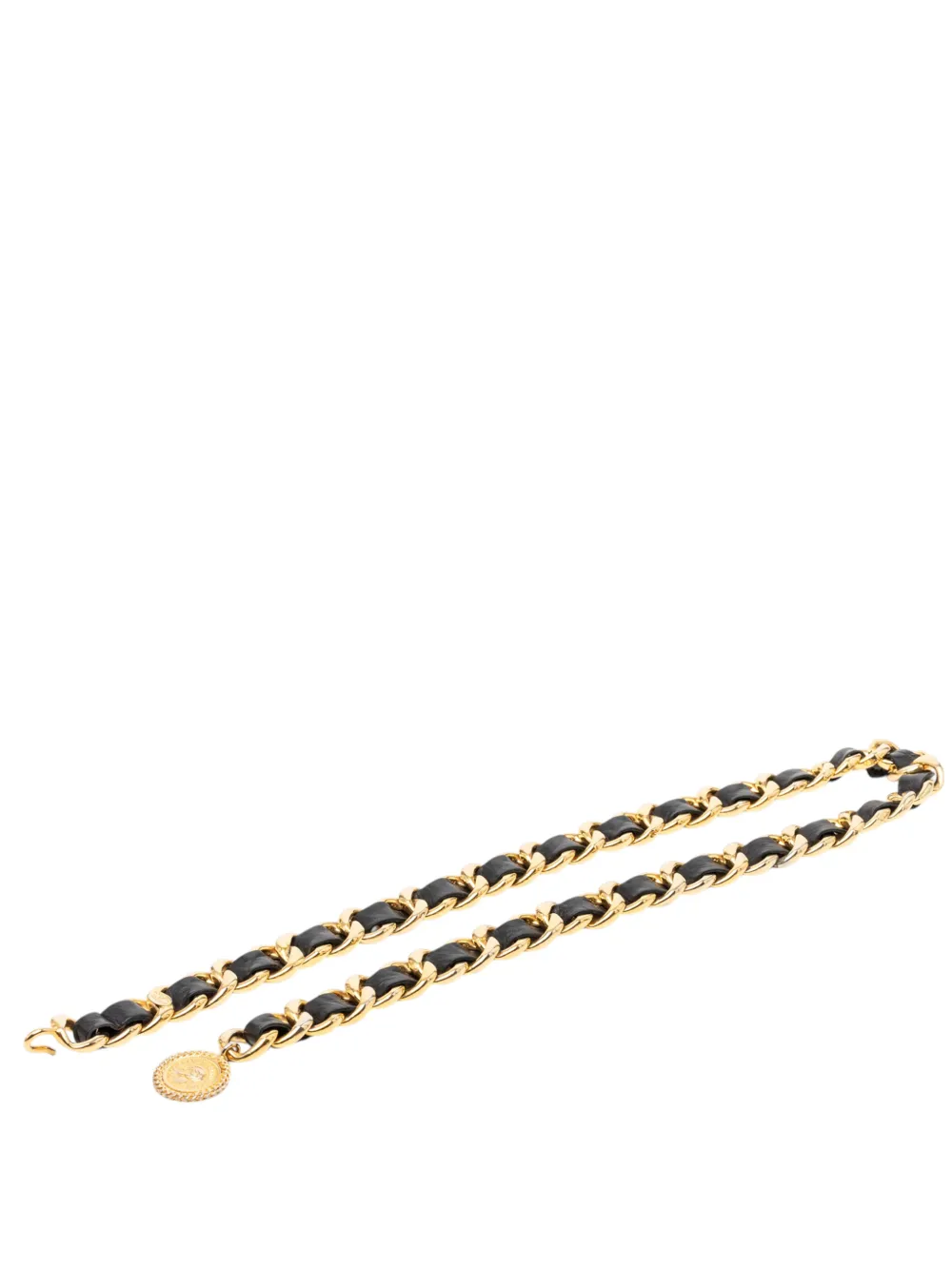 CHANEL Pre-Owned 1970-1980 CC Gold Plated Leather Woven Medallion Chain belt - Oro