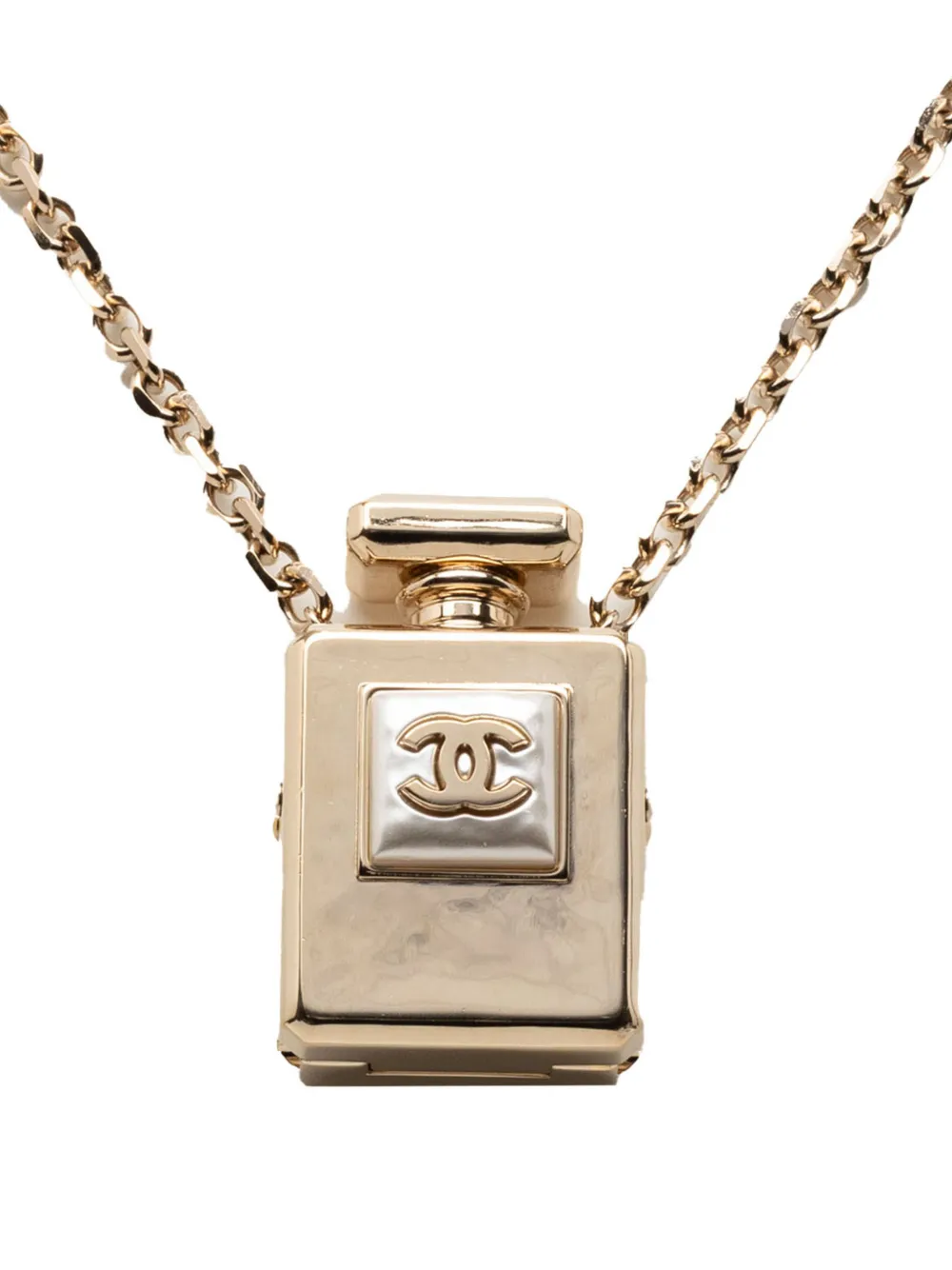 CHANEL Pre-Owned 2022 CC Gold Plated Perfume Bottle Locket Pendant Necklace costume necklace - Bianco