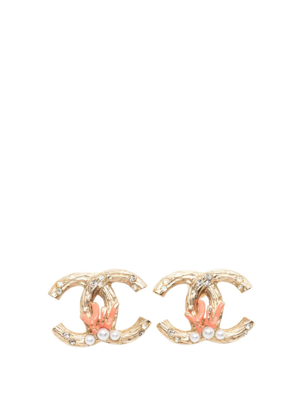 CHANEL Pre-Owned 2012 CC Gold Plated Faux Pearl Strass Push Back Earrings costume earrings - Oro