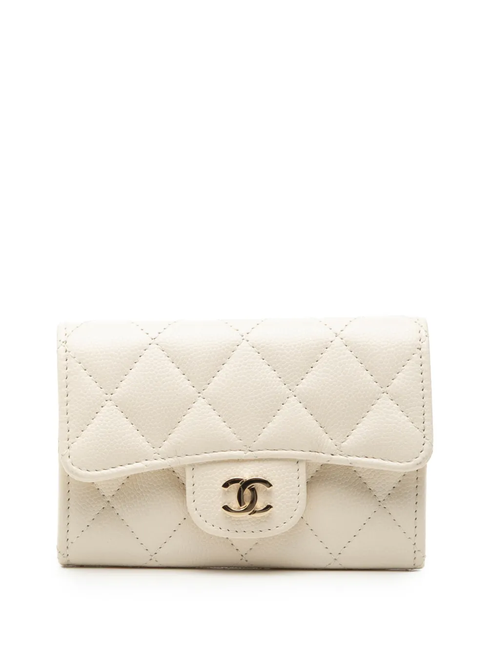 CHANEL Pre-Owned 2016-2017 CC Quilted Caviar Flap card holder - Bianco