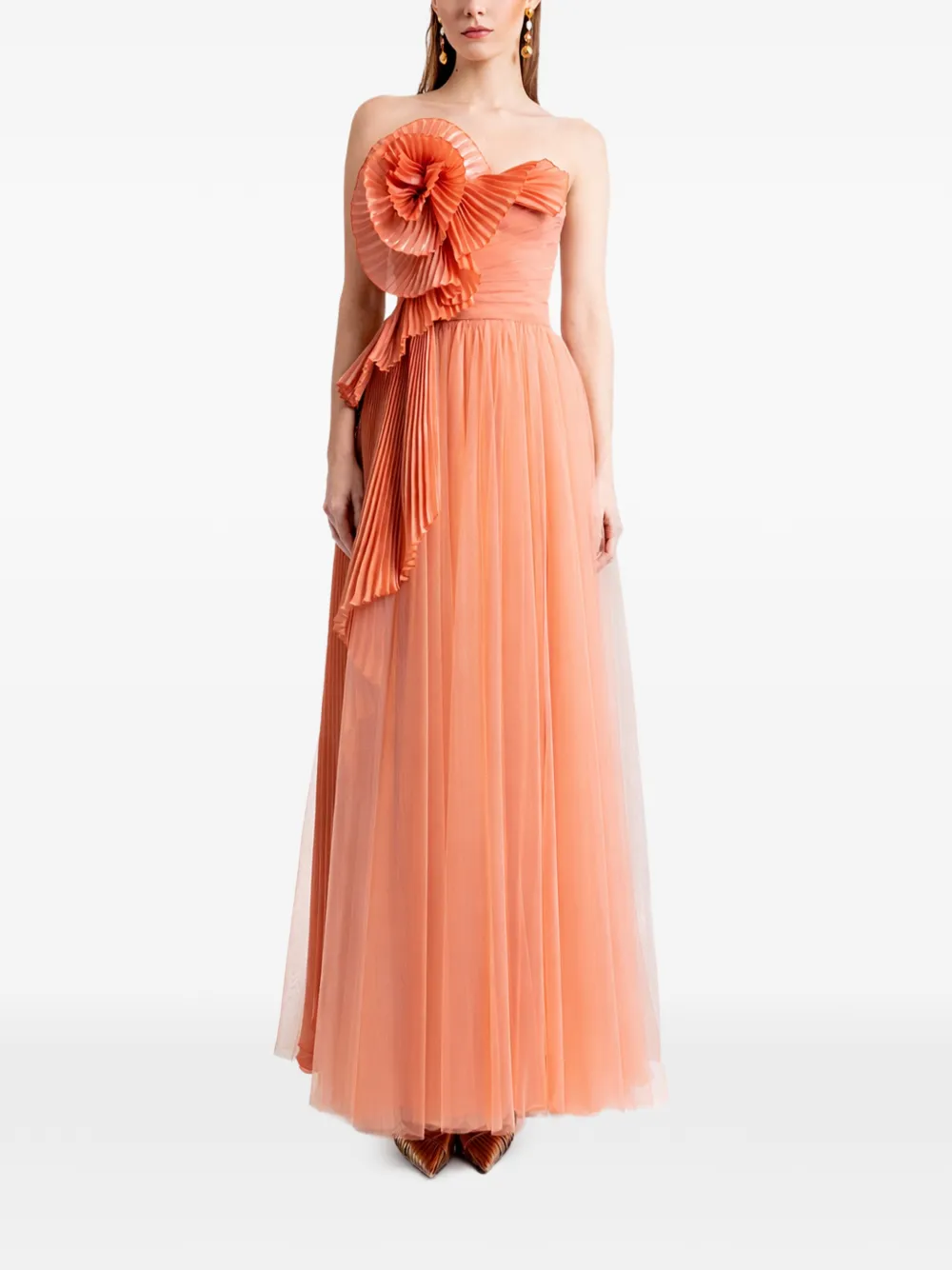 Gemy Maalouf Strapless jurk met bloemapplicatie Oranje