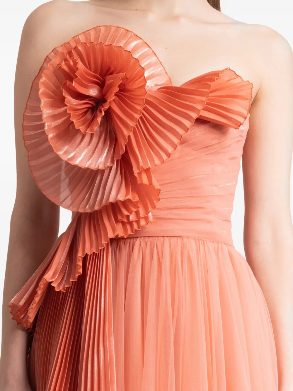 Gemy Maalouf Strapless jurk met bloemapplicatie Oranje