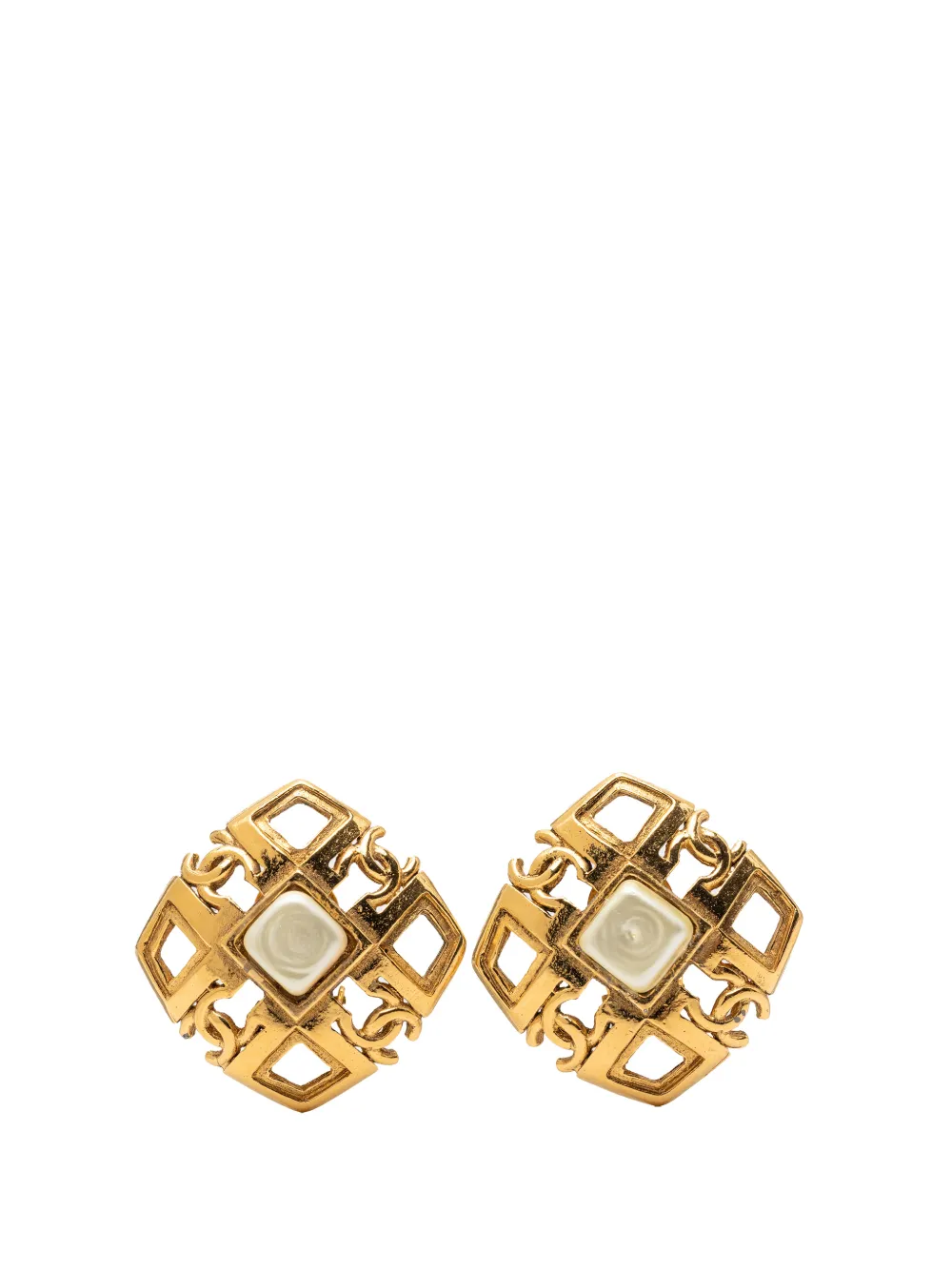 CHANEL Pre-Owned 1980-1990 vergoldete CC Ohrclips mit Perlen