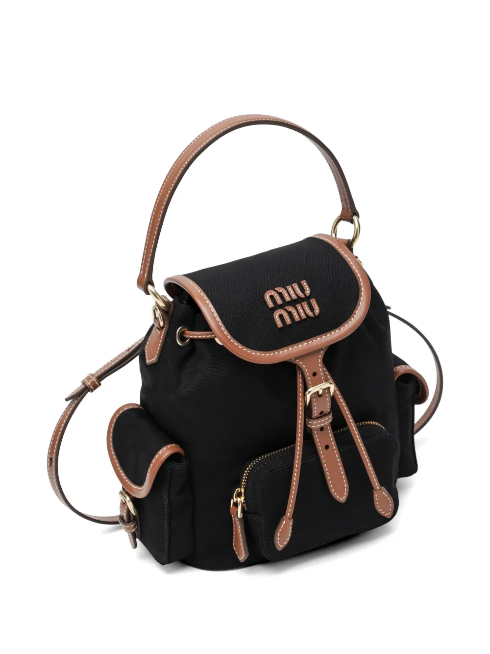 Miu Rugzak met logo-patch en leren afwerking Zwart