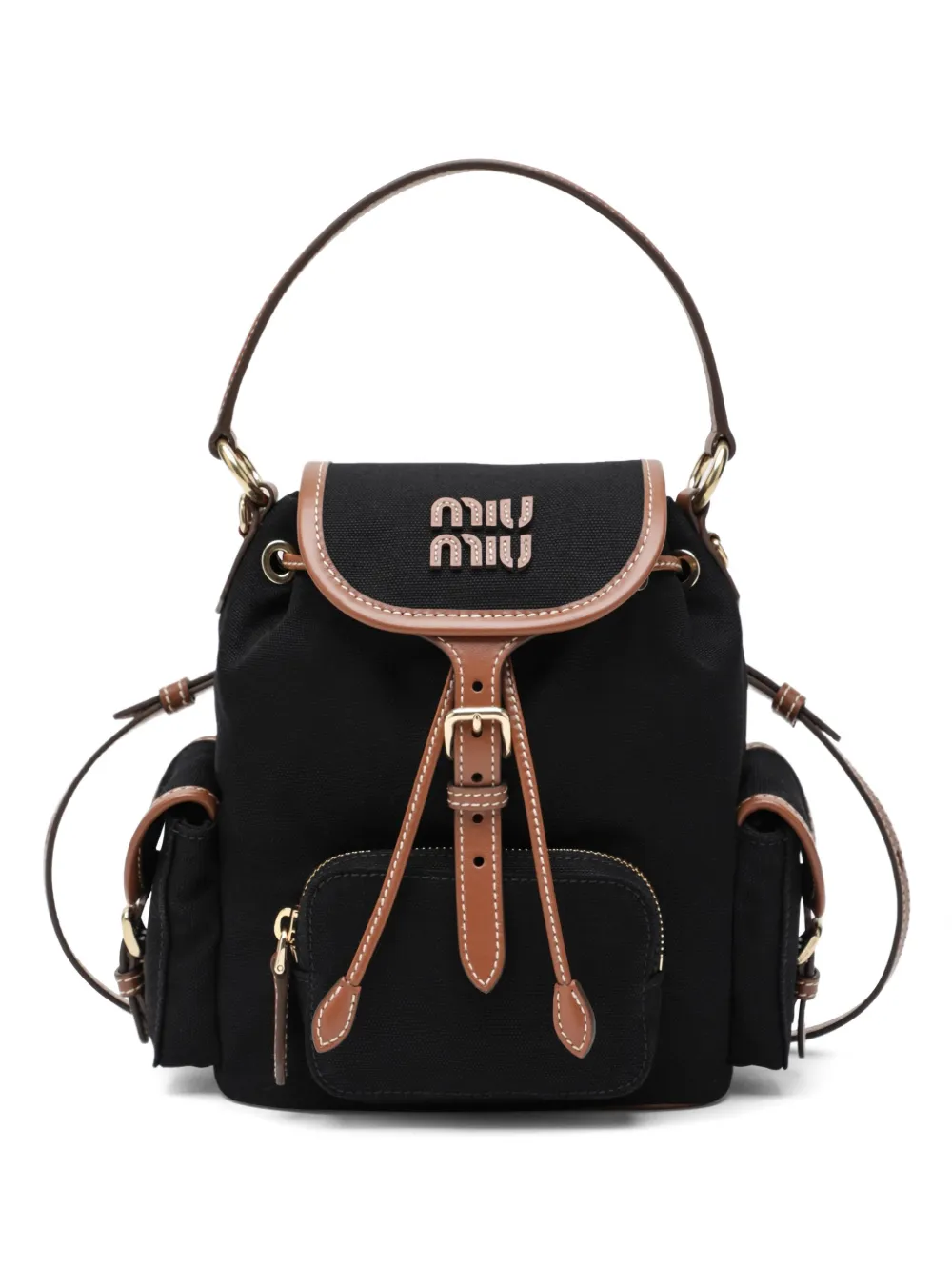 Miu Miu leather-trim logo-patch backpack - Schwarz