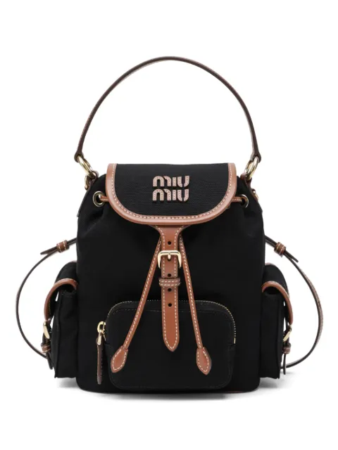 Miu Miu mochila con parche del logo y ribete de piel