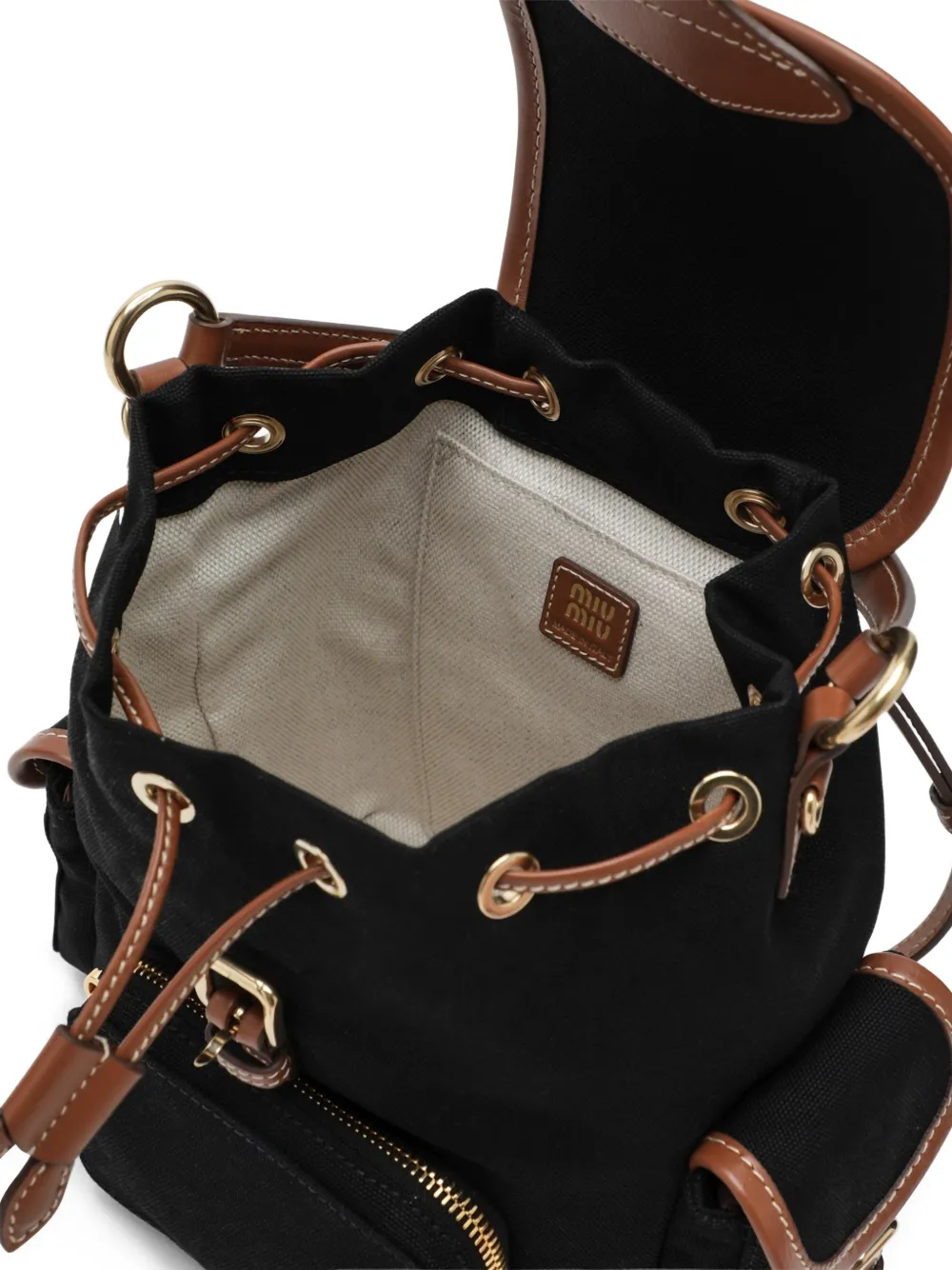 Miu Rugzak met logo-patch en leren afwerking Zwart