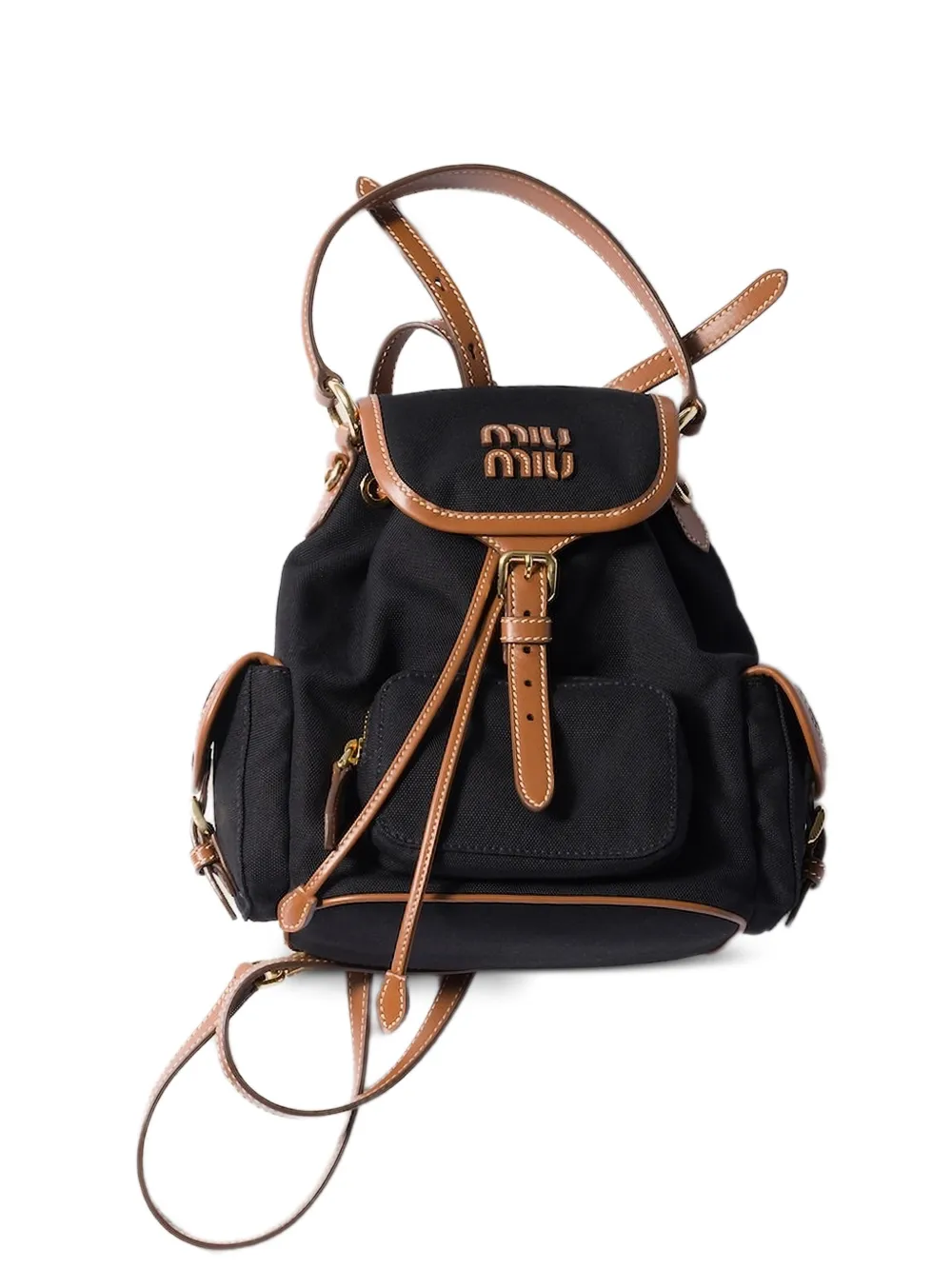 Miu Miu leather-trim logo-patch backpack - Nero