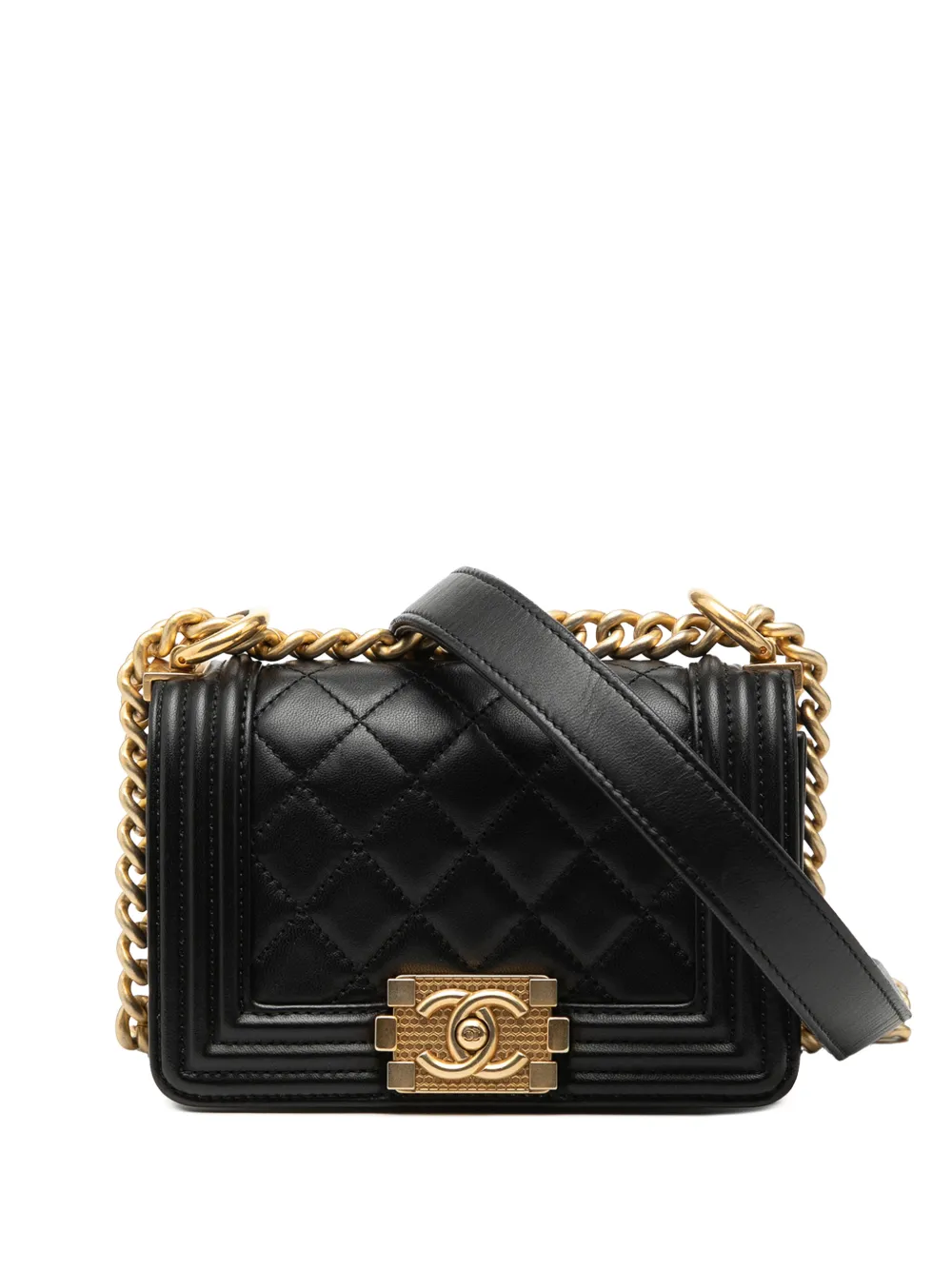 CHANEL Pre-Owned 2016-2017 Mini Quilted Lambskin Boy Flap crossbody bag - Nero