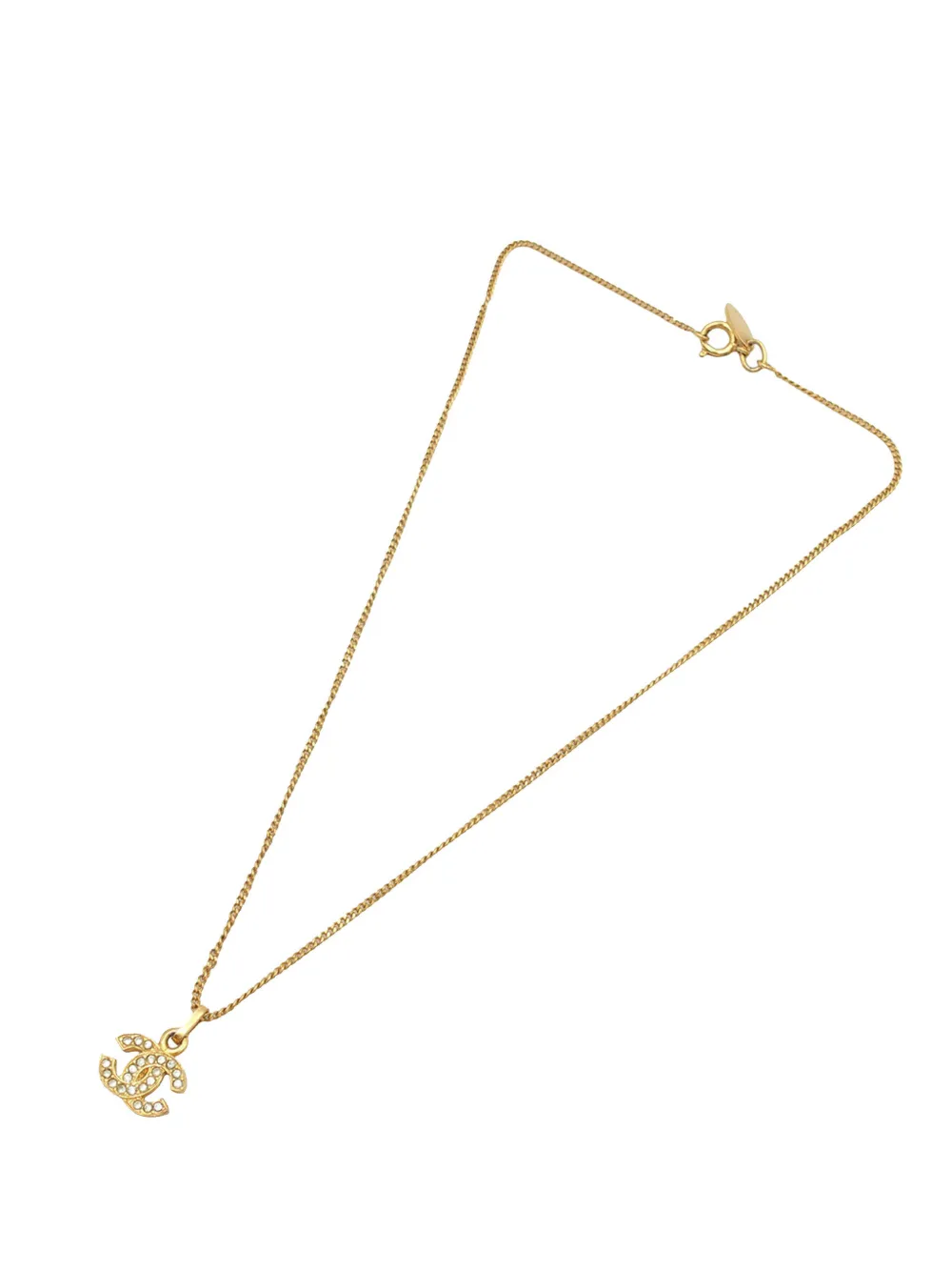 CHANEL Pre-Owned 1970-1980 CC Gold Plated Strass Pendant Necklace costume necklace - Oro