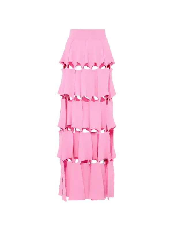 A.W.A.K.E. Mode Knitted Laser-cut Maxi Skirt in Pink