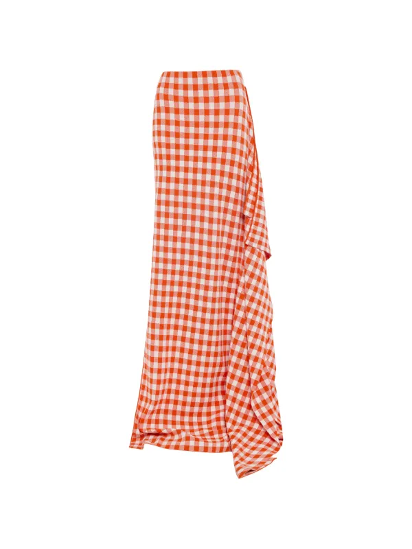 A.W.A.K.E. Mode Gingham-pattern Side-panel Maxi Skirt in Red