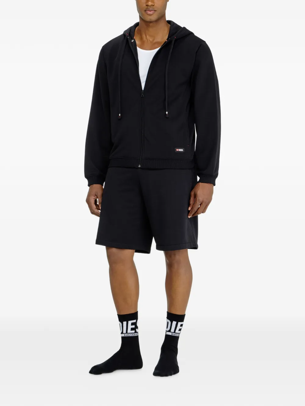 Diesel Katoenen hoodie met logo en rits Zwart