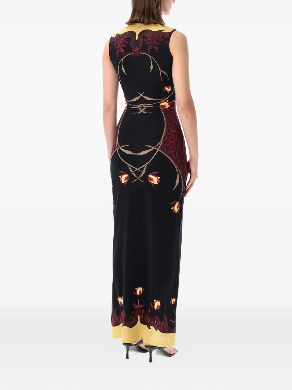 Marine Serre Maxi-jurk met bloemenprint Zwart