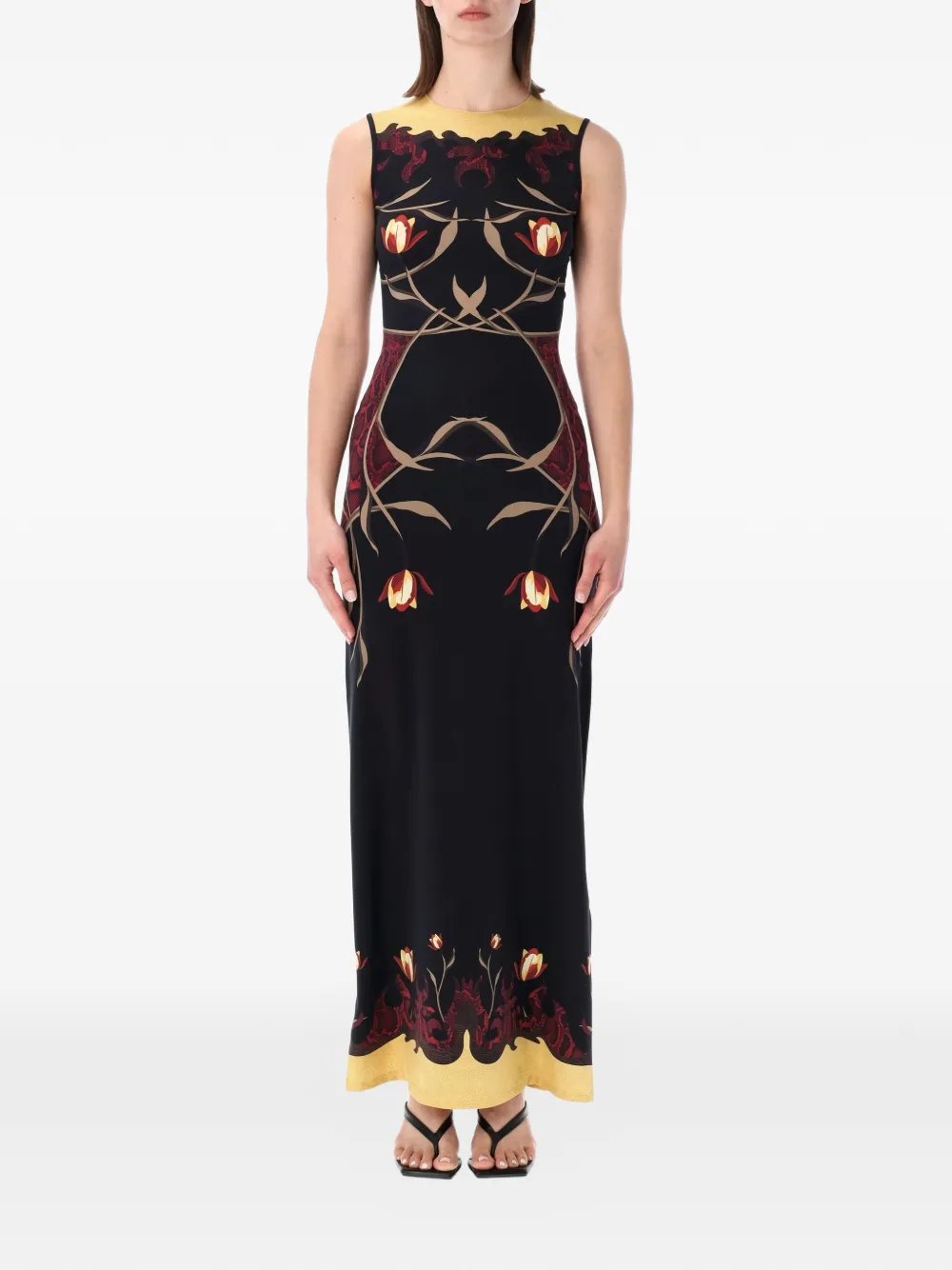 Marine Serre floral-print sleeveless maxi dress - Schwarz