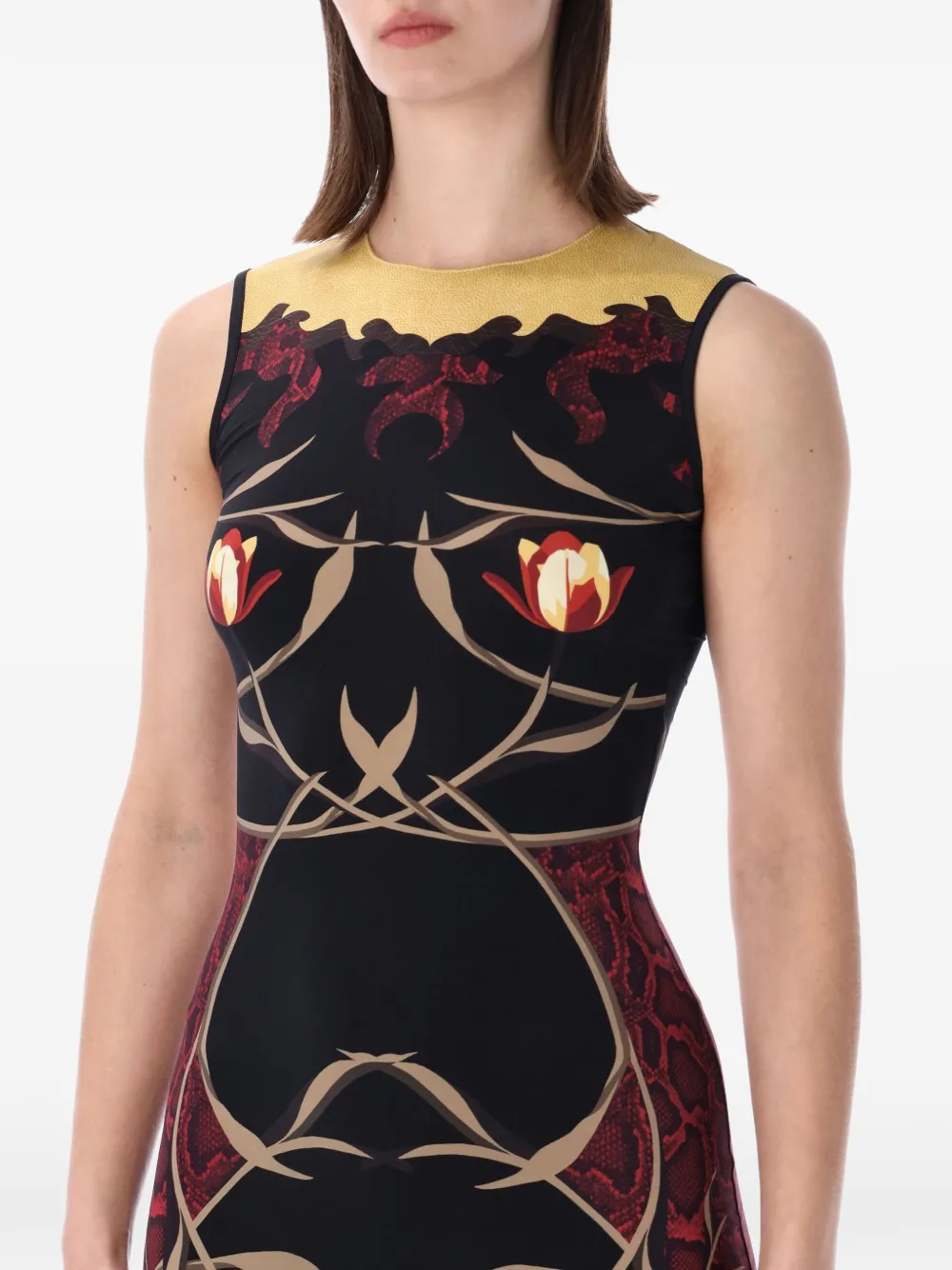 Marine Serre Maxi-jurk met bloemenprint Zwart