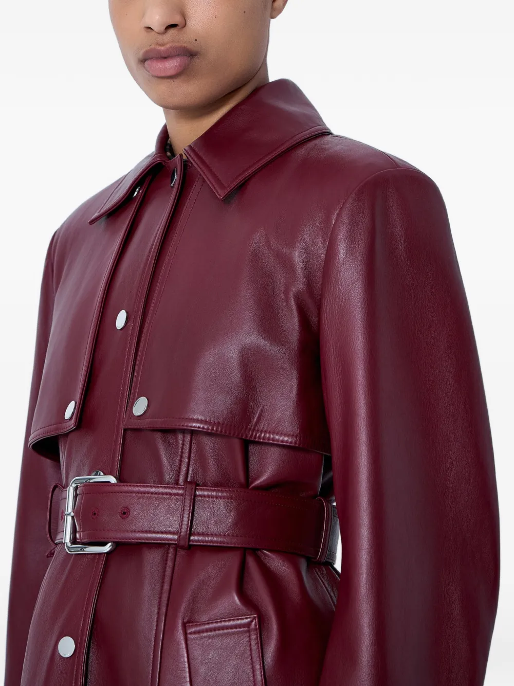 Sportmax Leren jas met ceintuur Rood