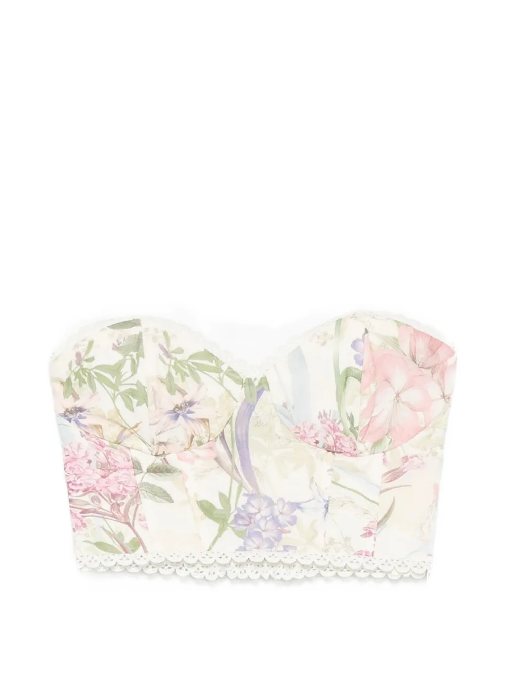 Charo Ruiz Ibiza Bio floral-print lace-trim top - Toni neutri
