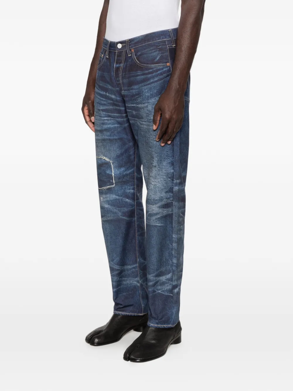 Junya Watanabe MAN Jeans met riemlussen en zak Blauw