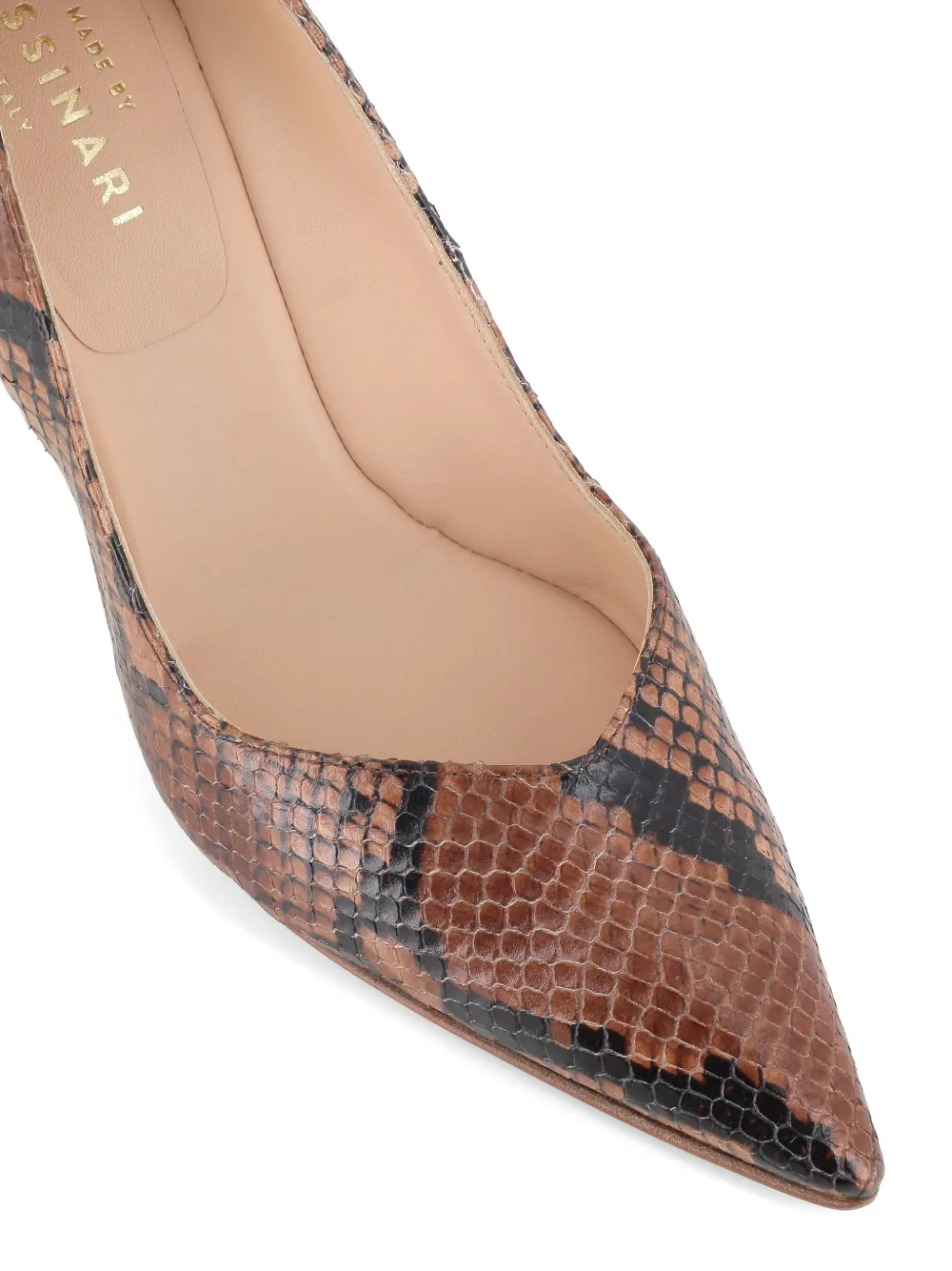 Tassinari Jarina pumps met slangenleer-effect en puntige neus Bruin