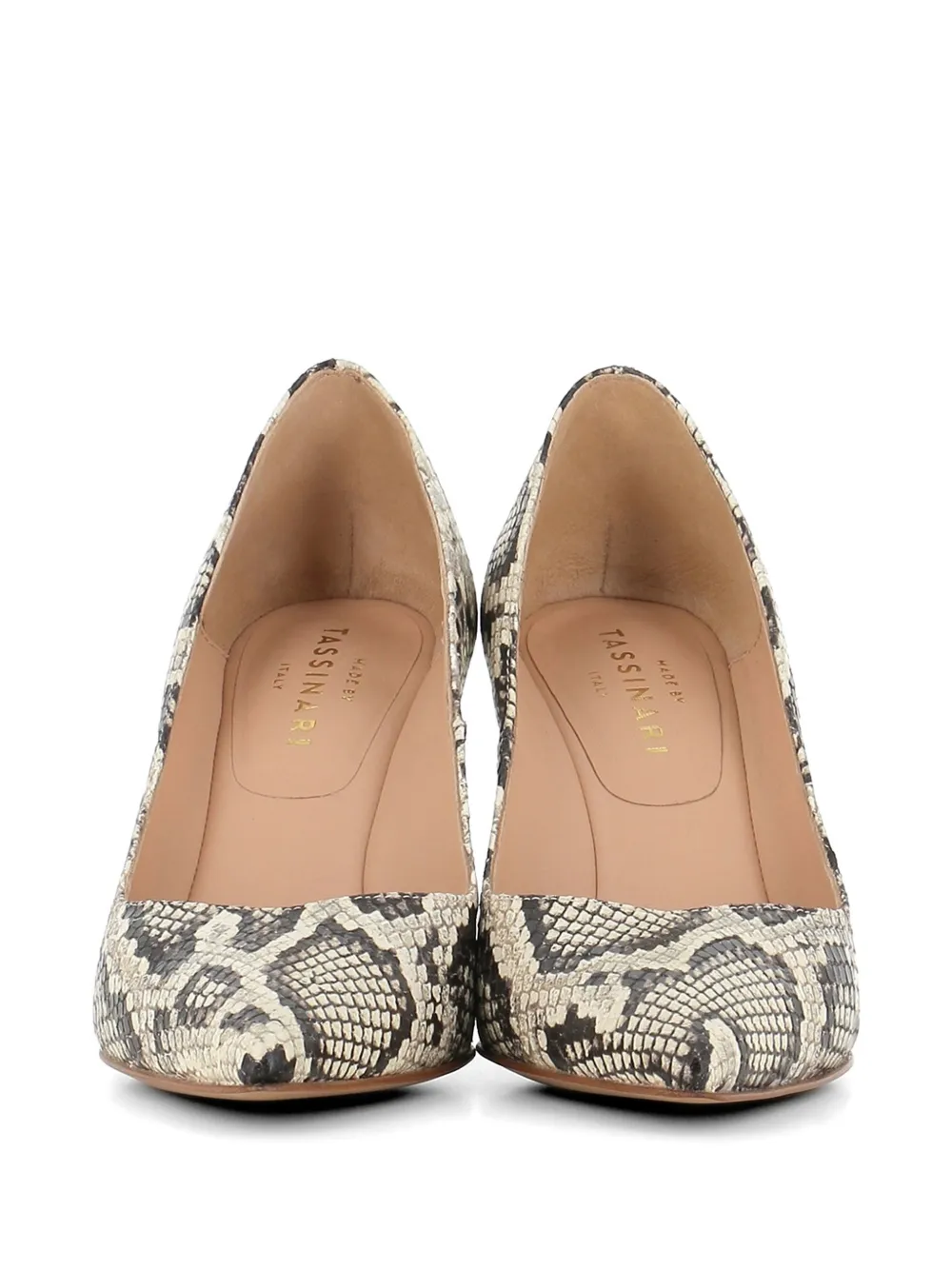 Tassinari Jarina pumps met slangenleer-effect en puntige neus Beige
