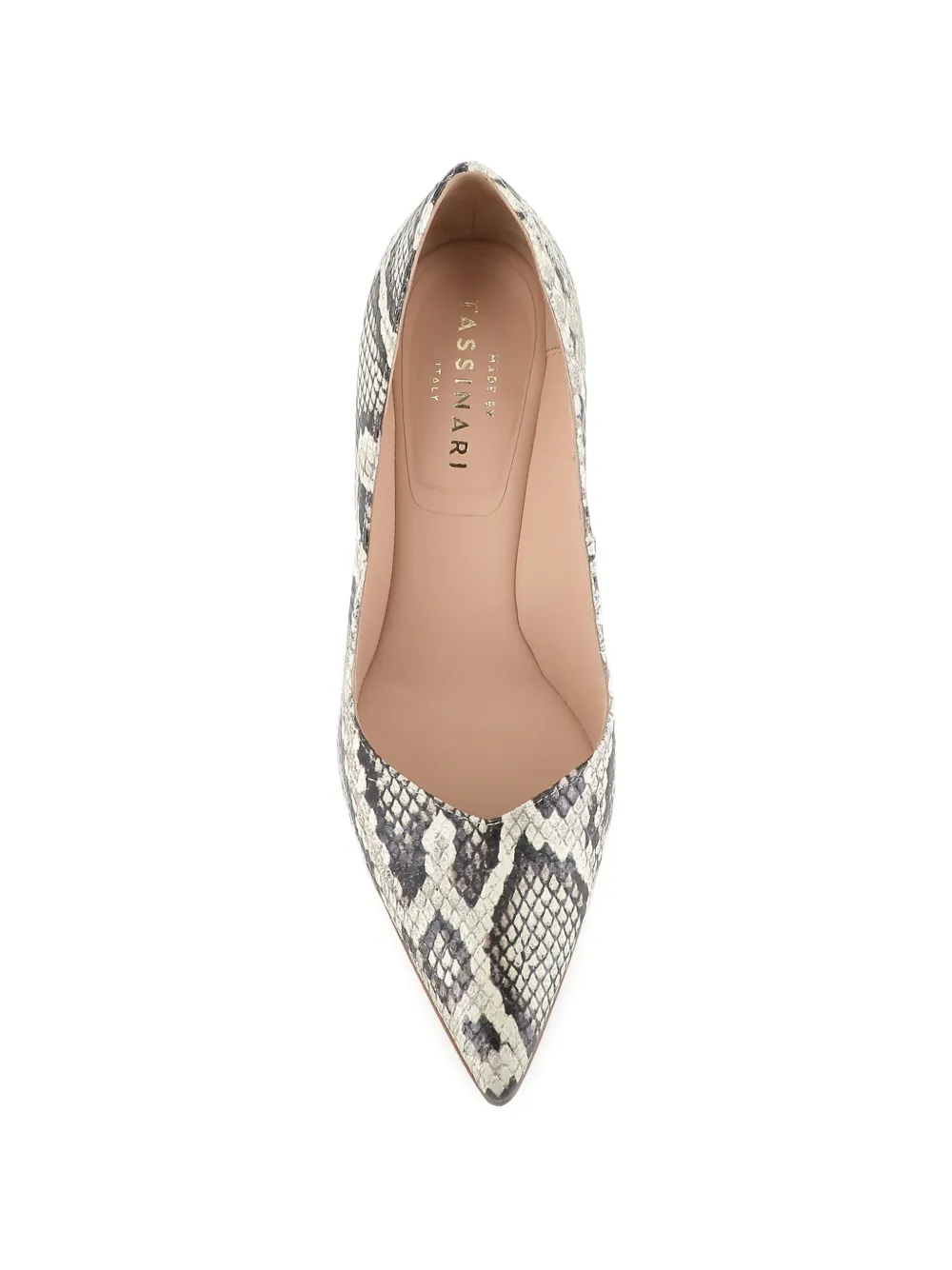 Tassinari Jarina pumps met slangenleer-effect en puntige neus Beige