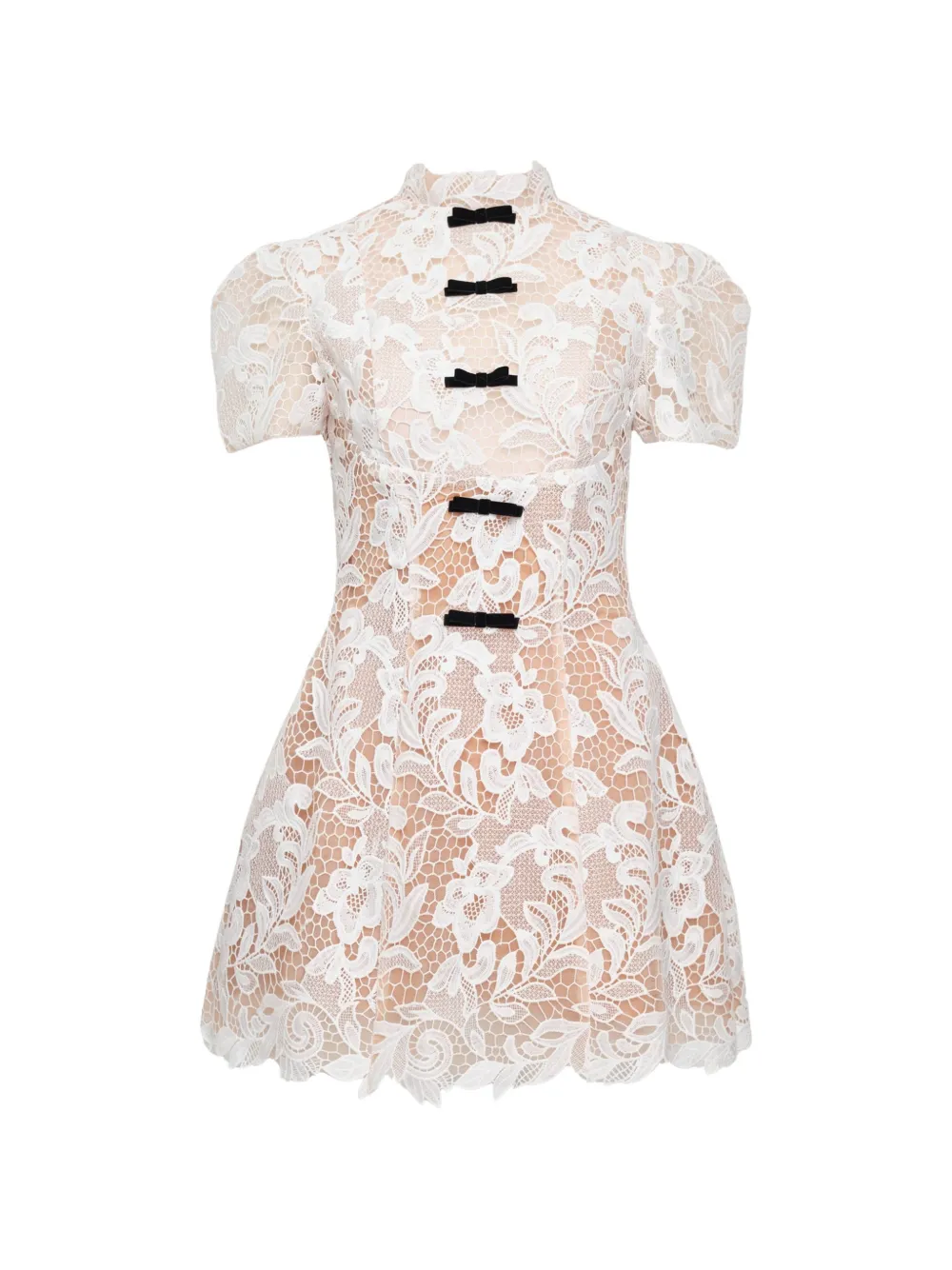 KENZIE KLAMBIE bow-detailed lace mini dress - Bianco
