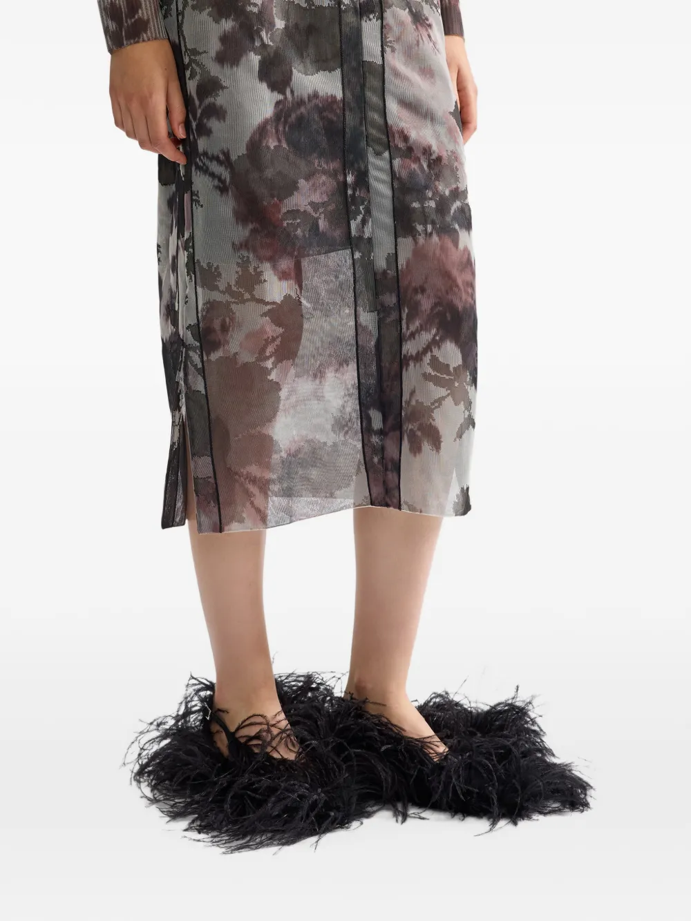 ERDEM floral-print jacquard midi skirt Grijs