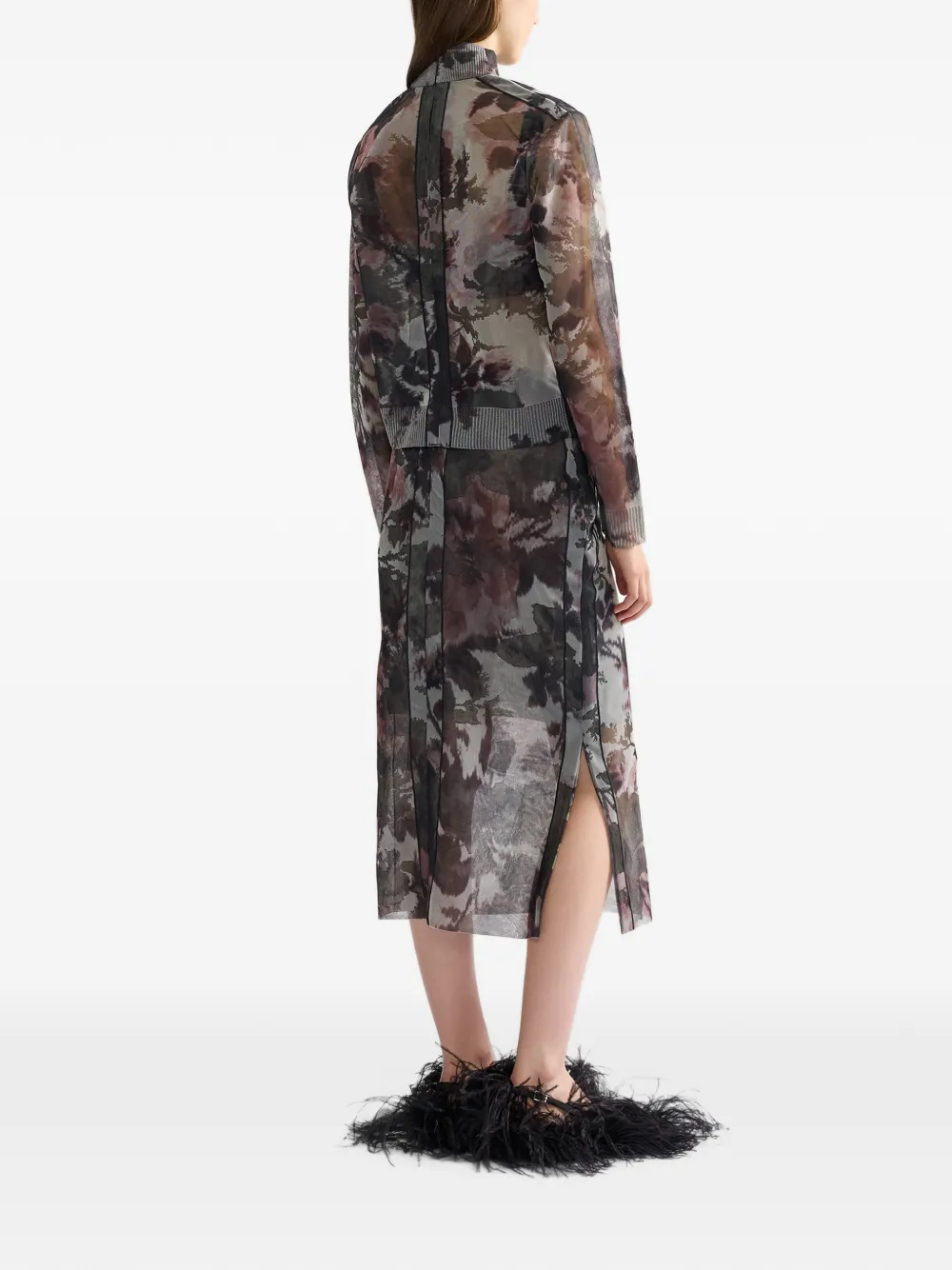 ERDEM floral-print jacquard midi skirt Grijs