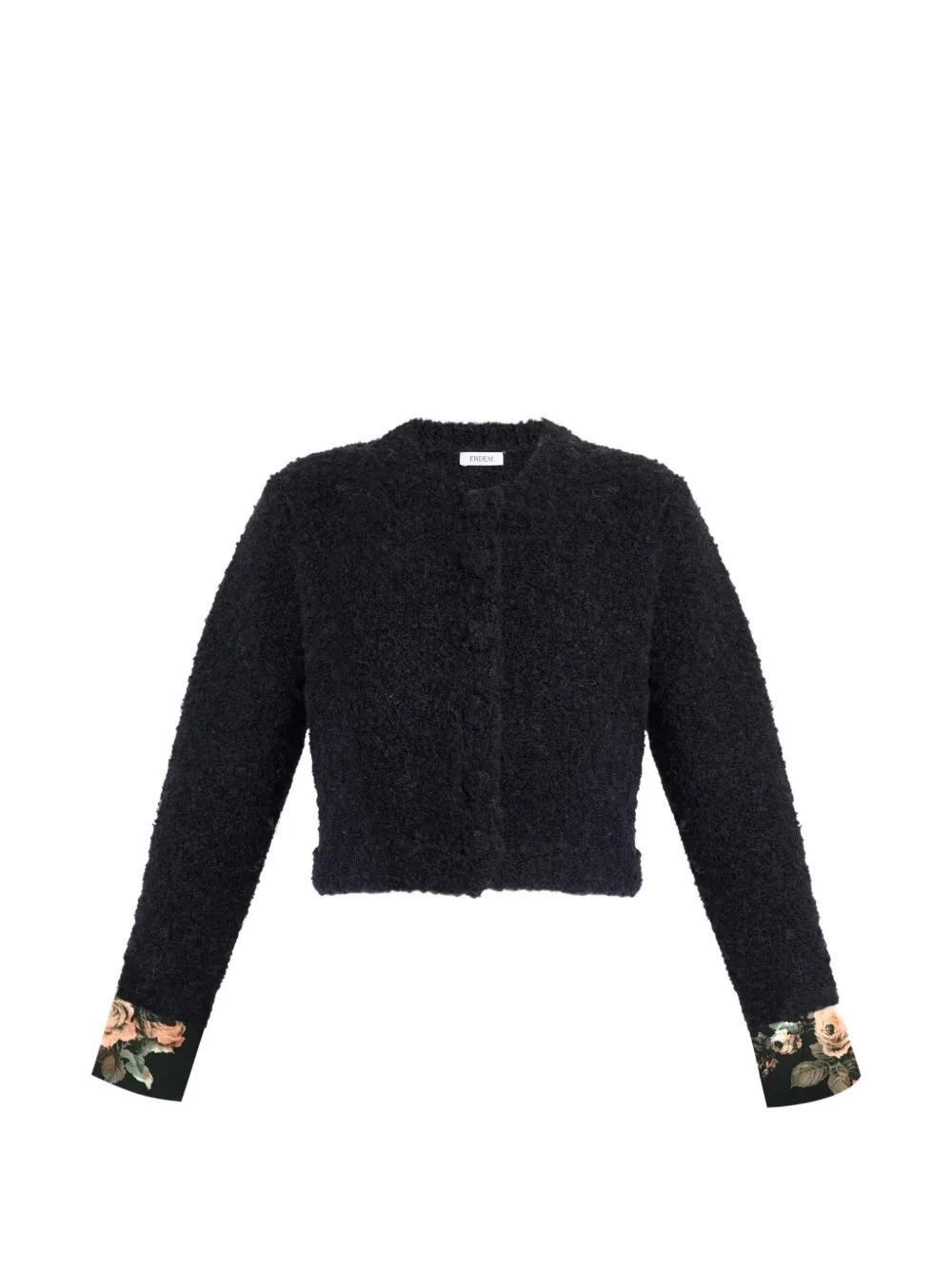 ERDEM bouclé floral-cuff cardigan - Schwarz