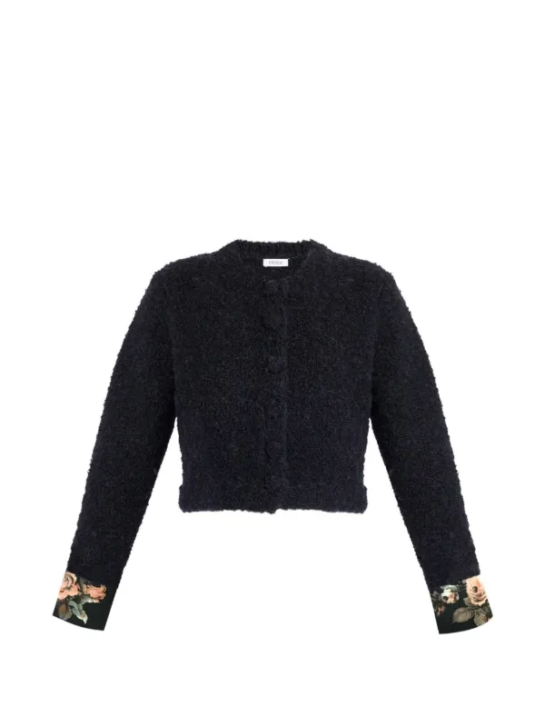 Erdem Bouclé Floral-cuff Cardigan in Black