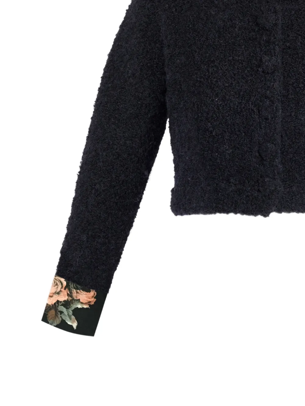 ERDEM bouclé floral-cuff cardigan Zwart