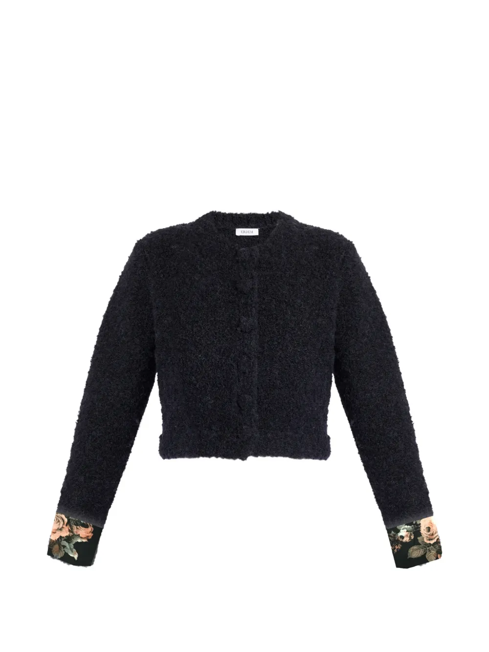 ERDEM bouclé floral-cuff cardigan - Nero