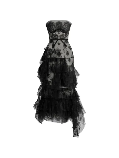 ERDEM pleated lace-trimmed bustier midi dress