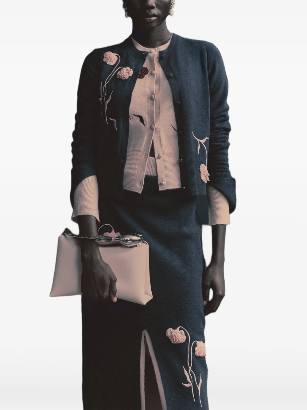 ERDEM Rok met geborduurde bloemen Blauw