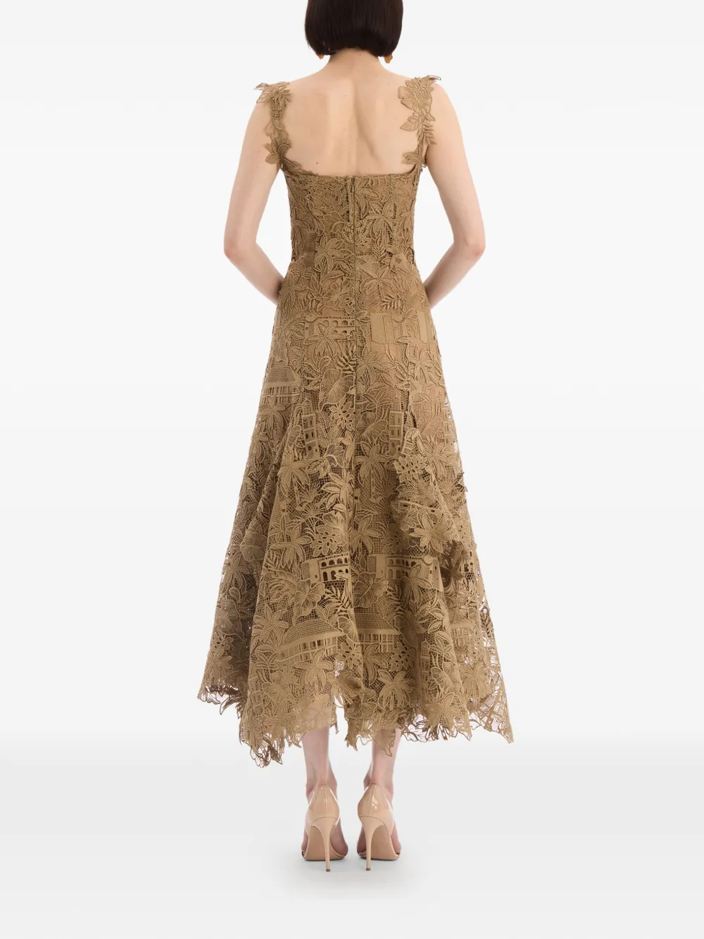 Oscar de la Renta Guipure jurk met Dominicaans landschap Bruin