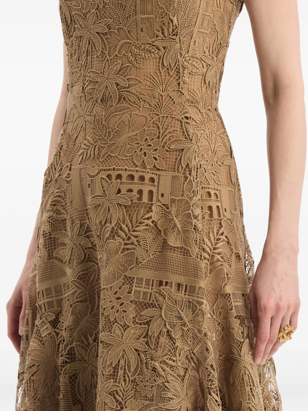 Oscar de la Renta Guipure jurk met Dominicaans landschap Bruin