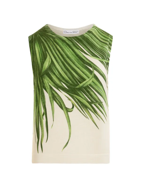 Oscar de la Renta Palm Leaves Tank in Green