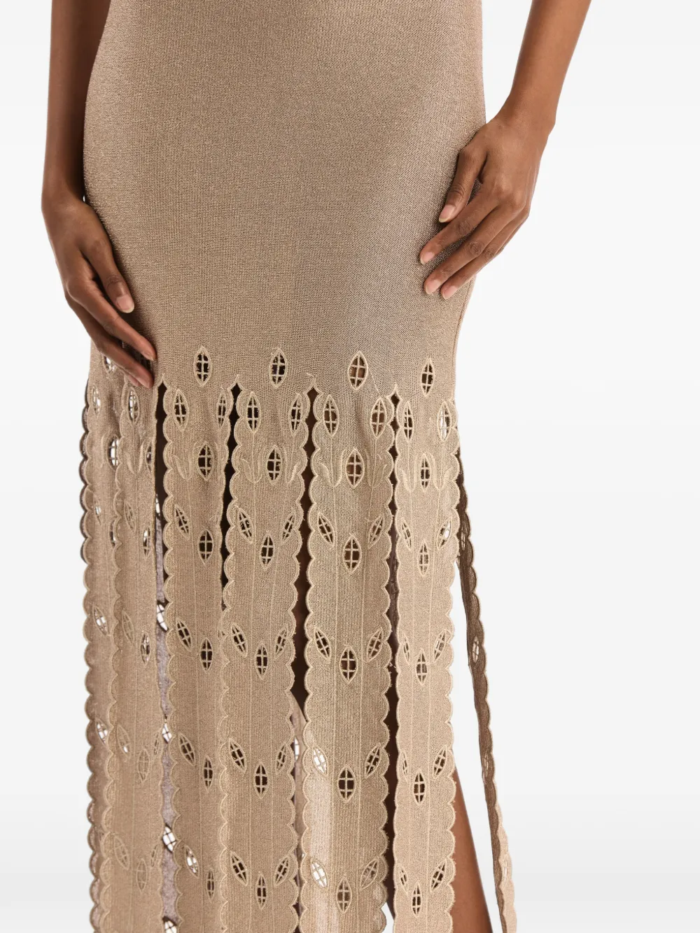 Oscar de la Renta Metallic jersey jurk met franje en ananas Beige