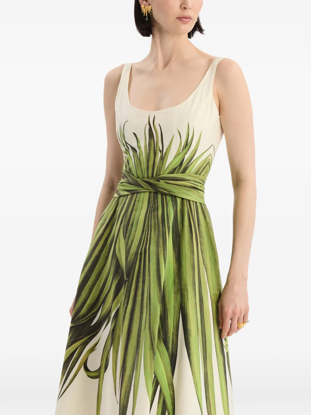 Oscar de la Renta Katoenen popeline jurk met palmbladeren Beige