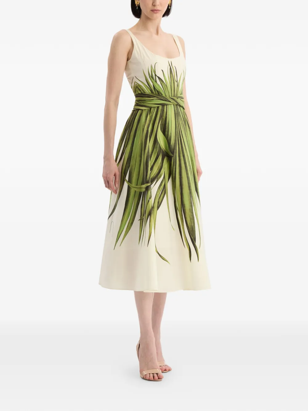 Oscar de la Renta Katoenen popeline jurk met palmbladeren Beige