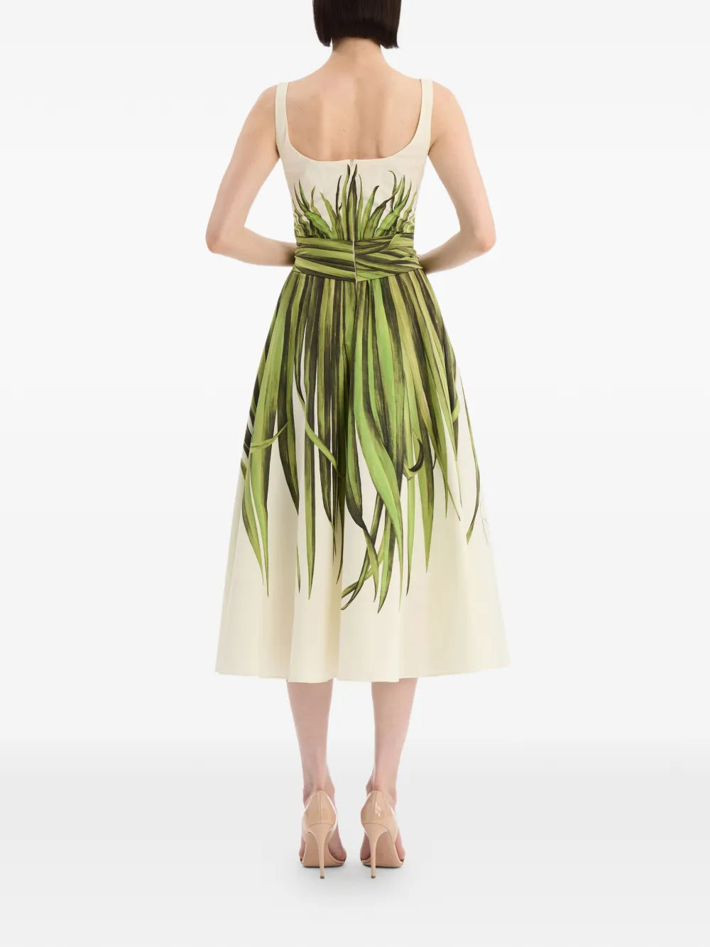 Oscar de la Renta Katoenen popeline jurk met palmbladeren Beige