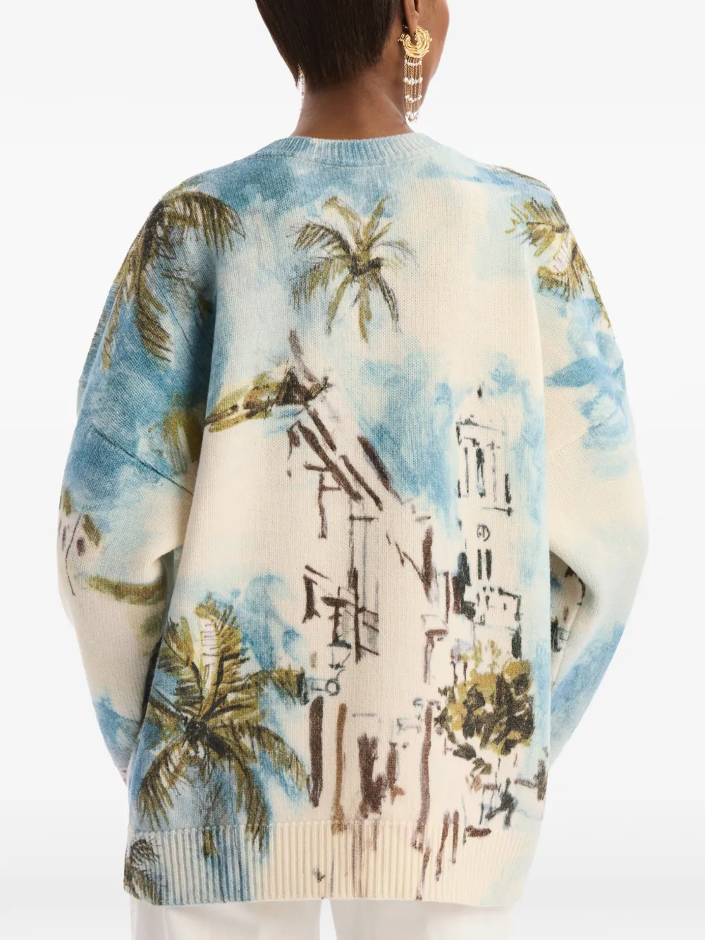 Oscar de la Renta Oversized trui met Dominicaans landschap Beige