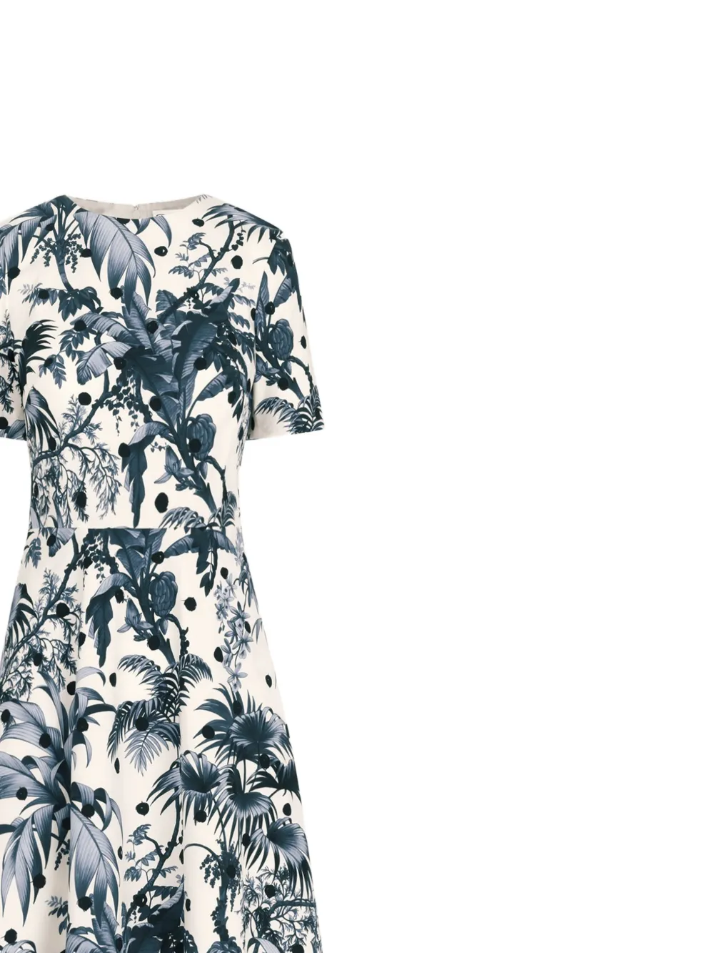 Oscar de la Renta Popeline jurk met palmbladeren en stippen Beige
