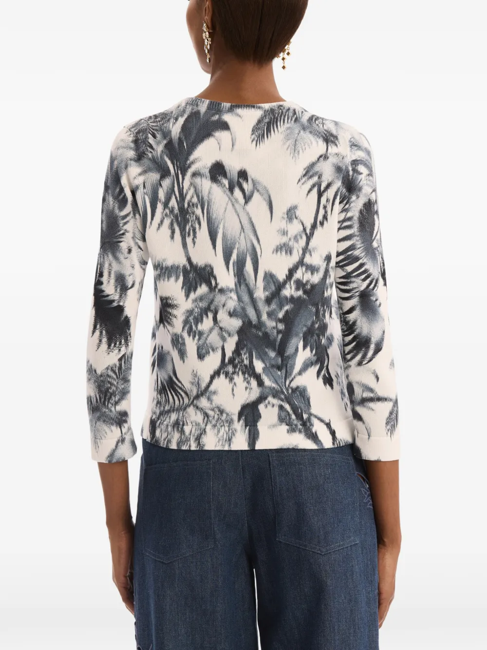 Oscar de la Renta Chiné vest met palmbladeren Beige