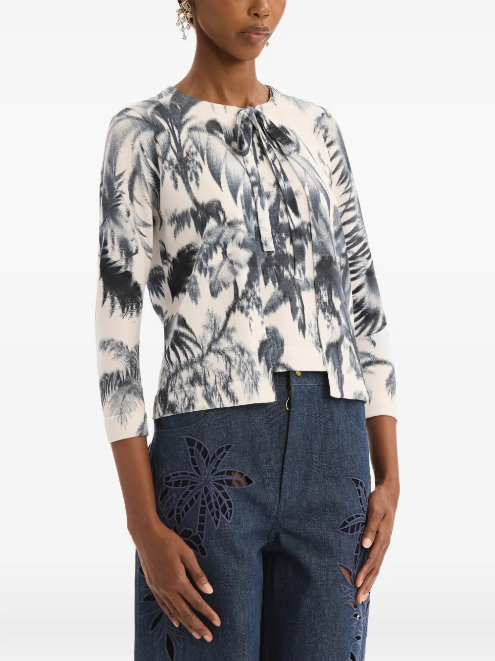 Oscar de la Renta Chiné vest met palmbladeren Beige